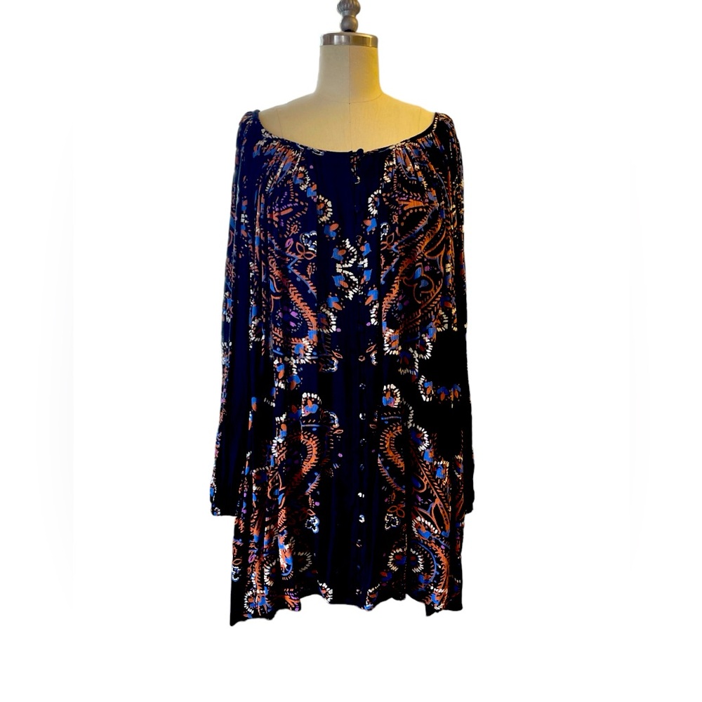 FREE PEOPLE BOHO PEASANT BUTTON-DOWN LONG SLEEVE FLOWY DRESS